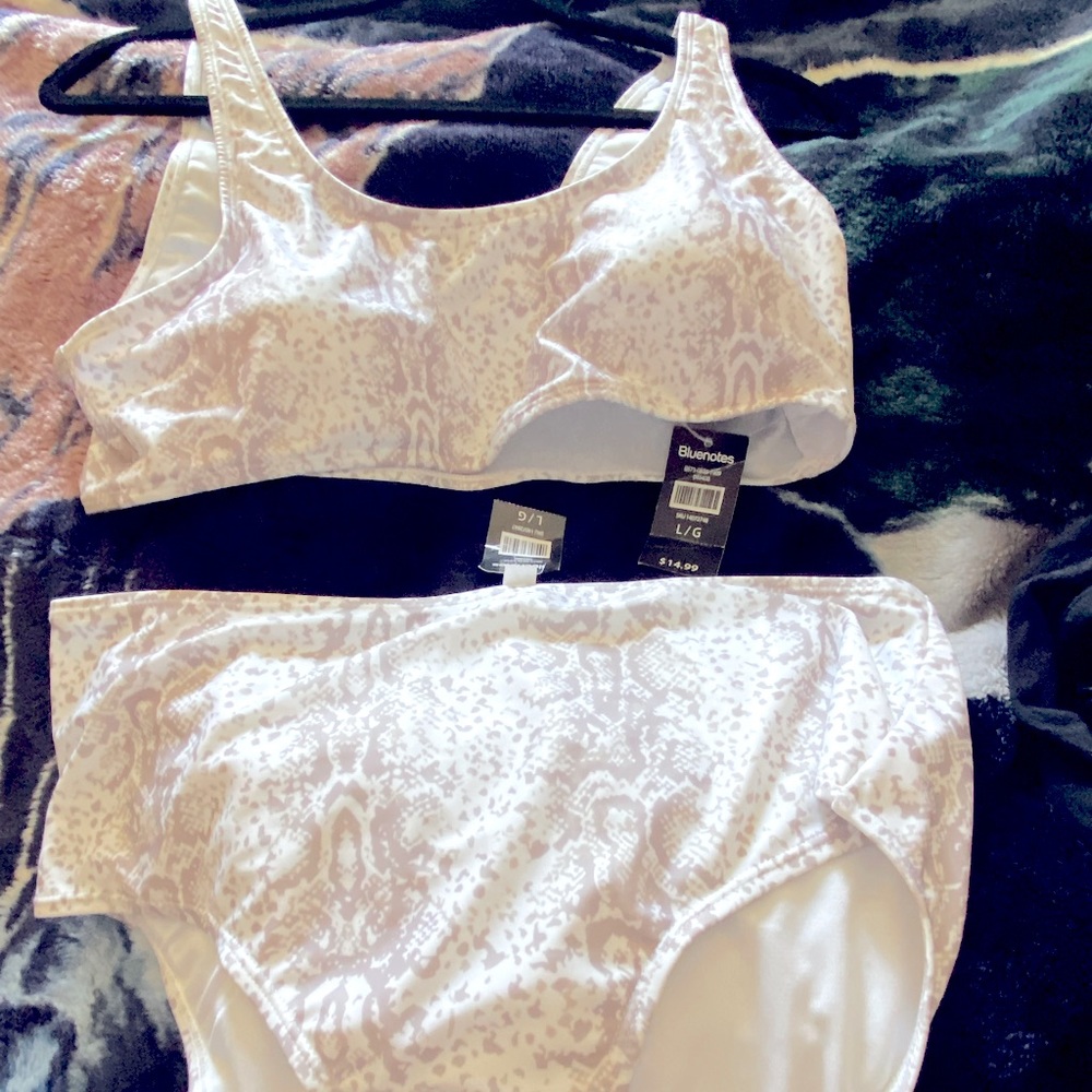 2/$25 New Snake Skin Animal Print Bikini Swim Top & High waist Bottom Large Set